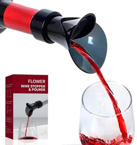 MOANATURA Decantador Aireador y Tapón de Vino Antigoteo. Dispensador Oxigenador de Vino con Cierre. Accesorio de Vinoteca para Servir los Vinos con la Botella. Escanciador de Sidra Manual. (Negro)