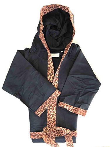 Albornoz adulto de microfibra con borde estampado moteado o cebra, para casa, gimnasio, deportes, viajes, (negro moteado, talla M)