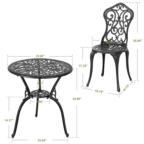 Image of NUU GARDEN 3 Pieces Patio Bistro Set, Outdoor Bistro Set with 2 Chairs, Round Table with Umbrella Hole, All-Weather Outdoor Patio Bistro Set for Garden, Lawn, Poolside, Porch, Black
