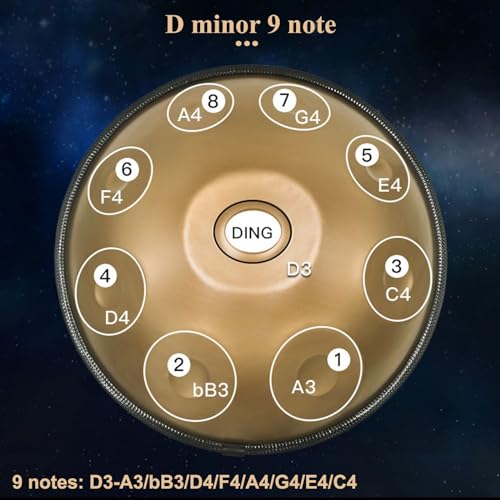 Handpan con 9 notas de acero dorado 22 in diámetro miniatura 6