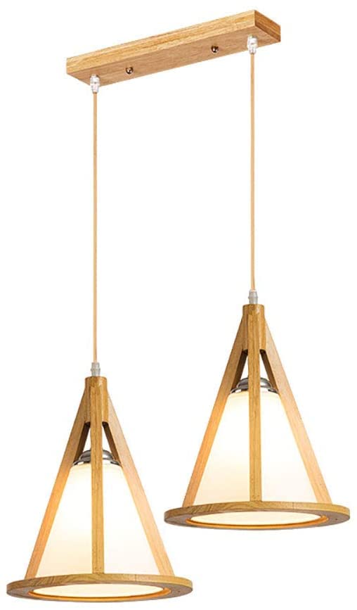 Lustre en bois massif suspension plafonnier 2 lampes salon et cuisine