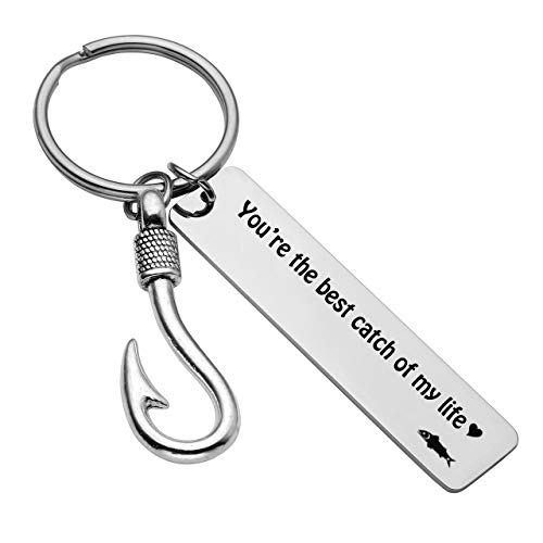 Jovivi Personalized Custom You're The Best Catch of My Life Keychain Fishing Gifts for Fisherman Boyfriend Husband Daddy Fathers Day