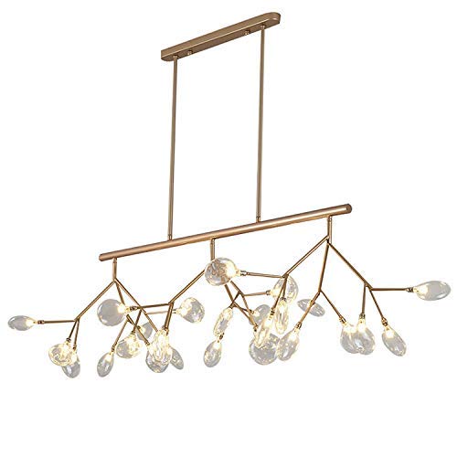 HYJAUSXB Modern 27Light Nordic Branch Chandelier with Clear Glass and Polychrome LED G4 Lights Contemporary Rectangle Firefly Island Lighting for Dining Room Golden Finish Warm White Glow