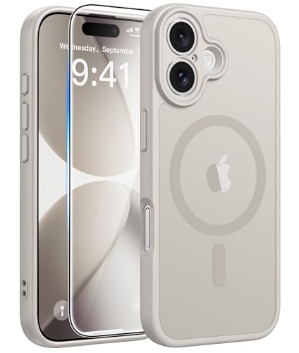 Image of FNTCASE for iPhone 17 Case: [Compatible with Magsafe] Translucent Matte Cases with [Full Camera Protection] [Screen Protector] Military Grade Shockproof Protective Phone Cover - Off White