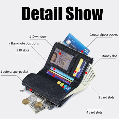 Joyfullygo Wallet, 5.3in Joyfullygo Unisex Pebble Leather Card Wallet with Credit Card Holder, Coin Holder & Cash Slots Waterproof, large Capacity (28)3