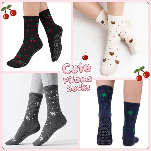 Image of Pilates Socks for Women, Non Slip Grip Socks for Yoga, Barre, Hospital, Grippy Socks Womens Gifts, 4 Pairs