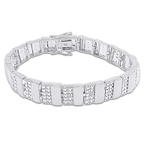 AFFY White Natural Diamond Men's Bracelet In 14k White Gold Over Sterling Silver (0.04 cttw) Father's Day Gift - 8.75