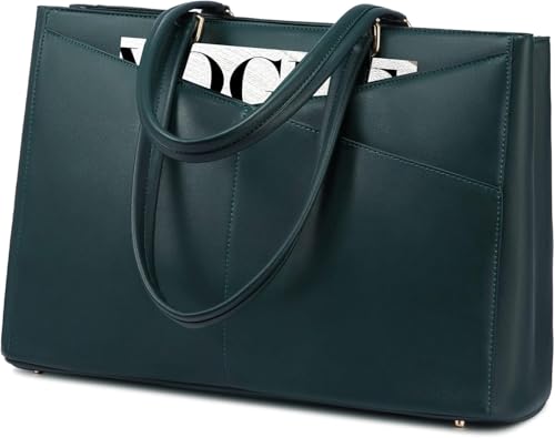 Image of LOVEVOOK Laptop Bag for Women 17.3 Inch Tote Bags Waterproof Leather Briefcase Computer Women Business Office Work Bag,Green