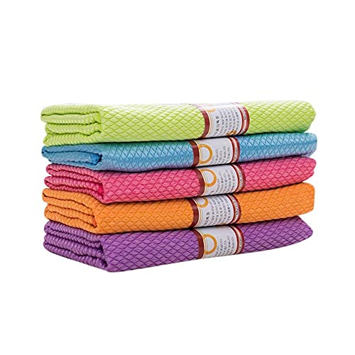 Melitt 5 Piezas Paño De Limpieza Sin Pelusa De Secado Rápido Escama De Pez Trapos De Limpieza De Microfibra para Casa, Cocina, Coche, Ventana De 16 x 20 Pulgadas