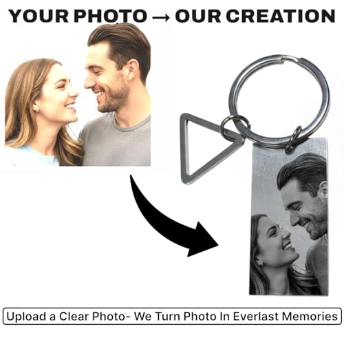 Image of Custom Photo & Text Engraved Keychain - Double Sided Custom Picture keyring For Him /Her Birthday Memorial Gift