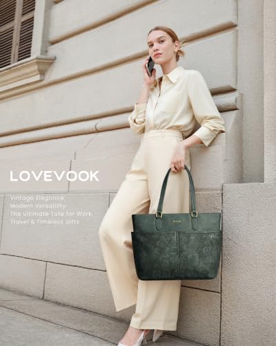 Image of LOVEVOOK Work Tote Bags for Women, Embossed Retro Leather 17.3 Inch Laptop Bag with Large Cup Holder, Teacher Nurse Medical Professional Computer Bag, Office Briefcase Handbag Gift