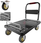 Folding Hand Truck Dolly Cart with Wheels - Platform Truck 825lbs Capacity, Locking Swivel Casters & Foldable Fence for Moving, Industrial Use (35.4"x23.6"x36.2")