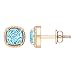Boucle d'oreille à tige solitaire aigue-marine taille coussin 5X5 MM, 14K Or Rose, Aigue-marine