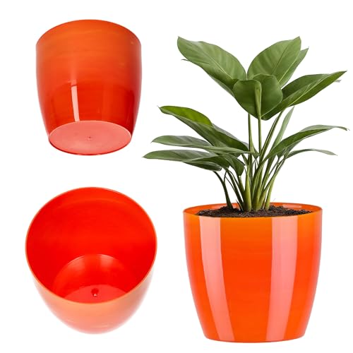 KADAX Pot de Fleurs 14 cm en Plastique avec Finition Brillante et Motifs Marbrés, Cache-Pot pour Une Décoration Intérieure Raffinée et Moderne (Orange)