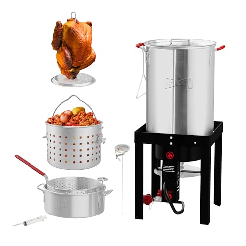 Feasto 30 Qt Turkey Fryer with Basket & 10QT Fish Fryer Kit, 50,000 BTU Outdoor Propane Burner for Outdoor Cooker for Lobster, Crab, Crawfish, Shrimp Boiling and Frying