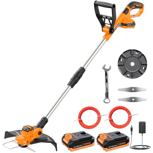 JYGMPRO Desbrozadora Bateria 21V, Cortabordes Bateria Brushless con 2 Baterías 2.0Ah, Versión 2024, Motor E5589