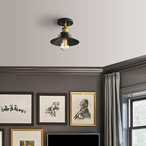 Pathson Vintage Ceiling Light With Metal Shade, Farmhouse Ceiling Lamp Fixtures For Hallway Loft Kitchen Bar, Brass Black Semi-Flush Mounted Lighting(Antique) #TOP1
