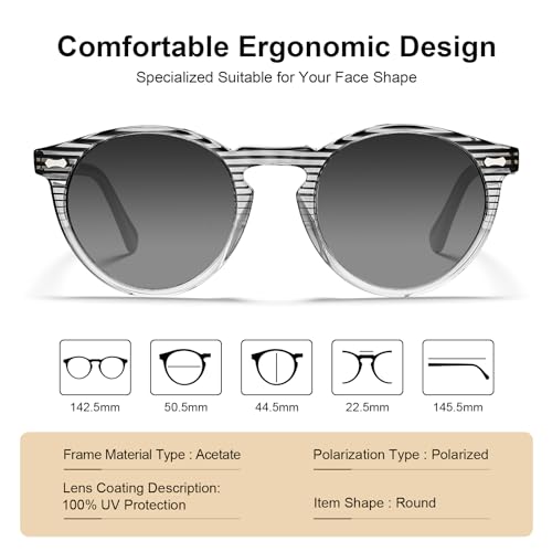 Image of CARFIA Acetate Polarized Sunglasses for Men Retro Classic Round Shades
