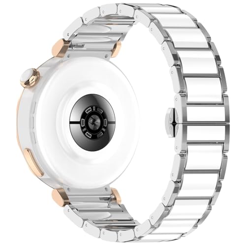 Pulsera de cerámica de acero inoxidable compatible con Huawei Watch GT 4 41 mm, pulsera de repuesto de acero inoxidable de 18 mm, correa de metal elegante para Huawei Watch GT4 de 41 mm, mujer y