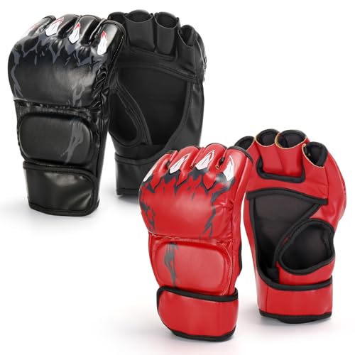 2 Pair Half Finger Boxing Gloves, Punching Gloves, Kickboxing Gloves,Boxing Gloves with Adjustable...
