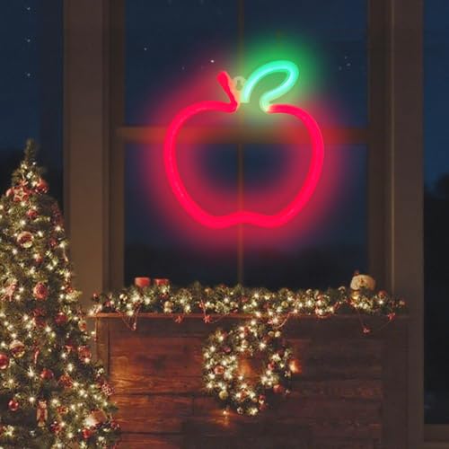 Image of Apple Neon Light Sign Handmade Lamp for Wall Room Party Home Bar Art Christmas Bedroom Table Wedding Party Desktop Decoration Teen Kids Birthday Holiday Gift USB Powered(Red-Green)