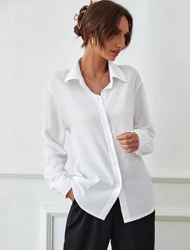 Zeagoo Womens Cotton Button Down Shirts Long Sleeve V Neck Collared Tops Work Office Blouse Shirt 2025 S-XXL3