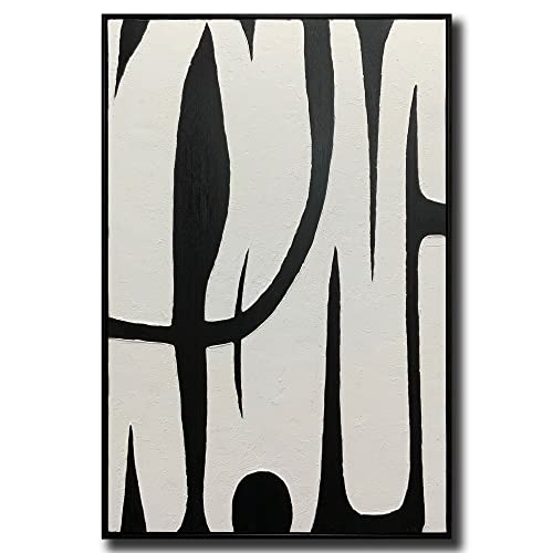 Boieesen Art,24x36Inch Abstract Hand-Painted Black White Oil Pain...