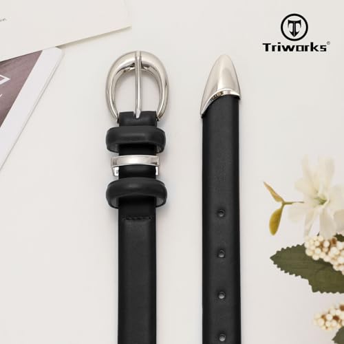 Image of TRIWORKS Women Leather Belt for Jeans Pants Fashion Ladies Skinny Faux Leather Dress belt with Gold Buckle