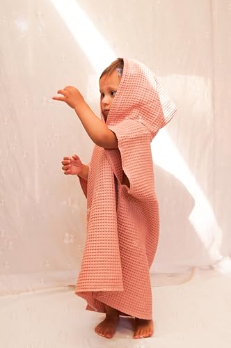 Image of Changing Beach Pool Towel for Kids 1-5 | Waffle 100% Cotton Hooded Towel | Lightweight Cover-up Bath Pool Changing Poncho | Absorbent Quick Drying