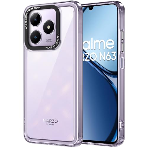 Image of TheGiftKart Hybrid Shockproof Back Cover Case for Realme C63 / Narzo N63 | Stylish Camera Border | Electroplated Buttons | Crystal Clear Hard Back Cover Case (TPU & PC, Transparent Bumper)