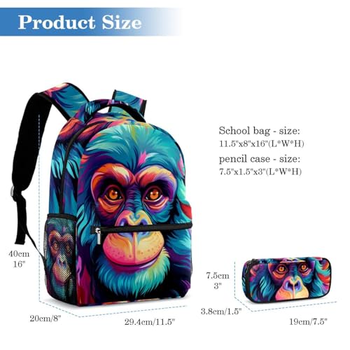 Sac à dos d'école multicolore avec trousse à crayons intégrée pour étudiants - 2
