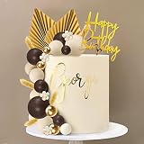 29 PCS Flower Boho Cake Topper Balls Cake Decorations with Brown and Coffee Balls Golden Palm Leaves