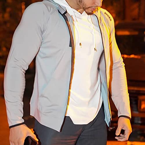 BROKIG Leichte Hoodie Herren,Schnelltrocknende Laufjacke Atmungsaktives Kapuzenpullover Trainingsjacke mit Reißverschluss(Hellgrau,M)