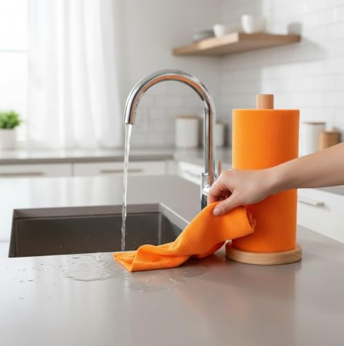 Image of Microfiber Cleaning Cloth 3Roll 60 Sheet 12000+Times Washable Ultra Absorbent Lint-Free Tearable&Reusable KitchenTowel for Car Polishing Washing&Detailing MultipurposeUse Tear-Away(Orange)