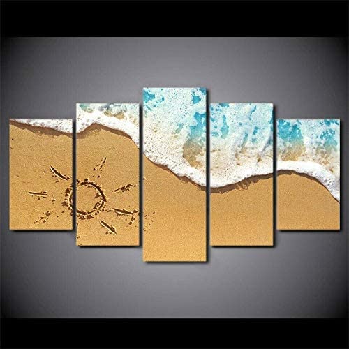 Canvas Wall Art Paintings For Home Decor Beach Waves 5 Pieces Modern Giclee Artwork The Pictures For Living Room Decoration Photo Prints On Canvas L 150 X 80 Cm -6E0L+Y6K1-2P6L-J3P6-6W3A-P2W7-2R9Y+K9Q