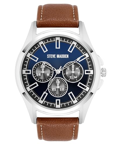 ¡Reloj Steve Madden para Hombre: Azul/Plata, Estilo Elegante!