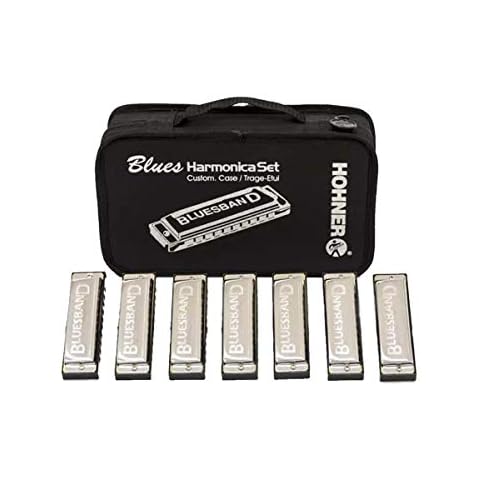 Hohner Accordions 1501/7 Bluesband Harmonica 7-Piece Set with Carrying Case, Chrome Cover