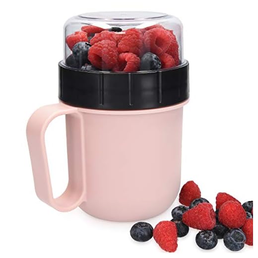 Navaris Taza para muesli to go - Vaso con 2 Partes para Snacks sopas ensaladas Pasta Yogur postres - Apta microondas y lavavajillas - Rosa Pastel