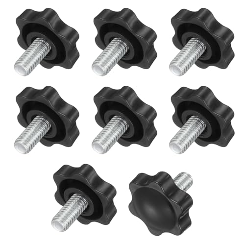 uxcell 10Pcs 5/16"-18 Star Knobs, 0.6" Threaded Stud Plastic Male Clamping Knob Screw Hand Tightening Replacement Knob for Industrial Furniture Tools Jigs Clamps, Black