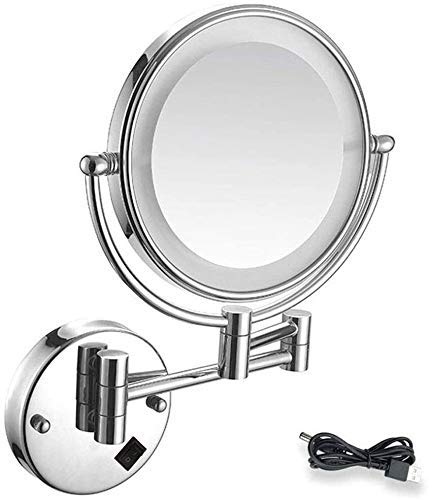 Miroir LED murale illuminée grossissante 10X rechargeable USB finition chromée