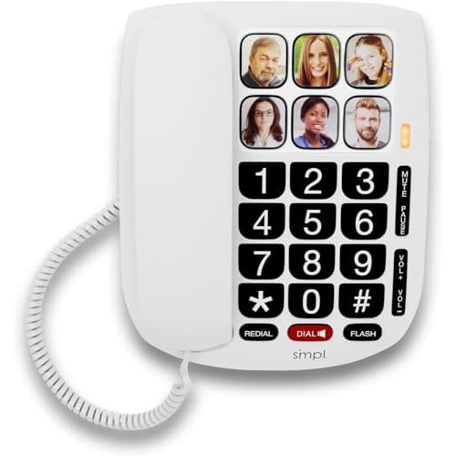 SMPL Hands-Free Dial Photo Memory Corded Phone, One-Touch Dialing, Large Buttons, Seniors, Alzheimer’s, Dementia, Hearing Impaired