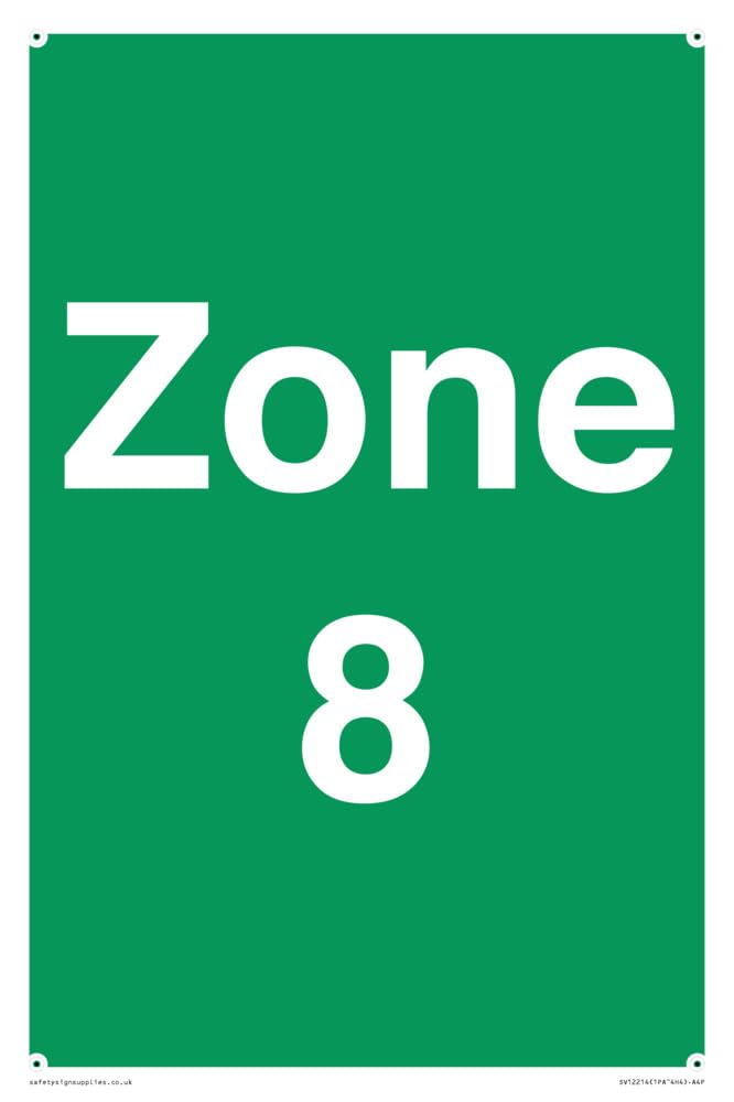 Zone 8 Sign - 200x300mm - A4P, Green/White
