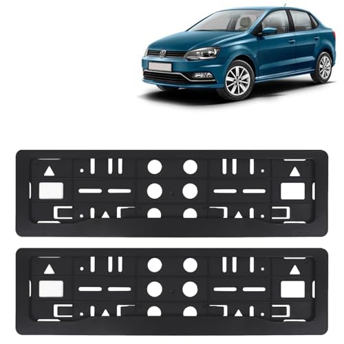 Image of KINGSWAY Ameo Car Number Plate Frames for All 2016 to 2020 Models of Volkswagen Car Registration Plate Holders, Black Licence Plate Covers (Front and Rear), Universal Size 51.5 x 14.5 cm