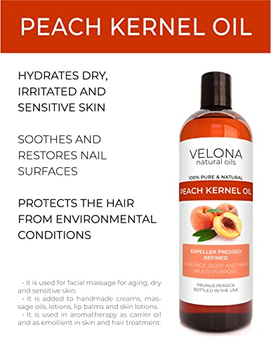Velona Peach Kernel Oil 4 Oz | 100% Pure And Natural Carrier Oil | Refined, Cold Pressed | Cooking, Skin, Hair, Body & Face Moisturizing | Use Today - Enjoy Results #TOP1