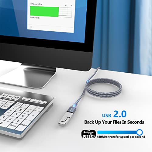 ANMIEL USB Extension Cable 2M+2M Type A Male to A Female Nylon Braided USB 2.0 Extension Cord Data Transfer Extender Cable with Gold-Plated Connector for Keyboard,Mouse,Printer,cell phone -Grey