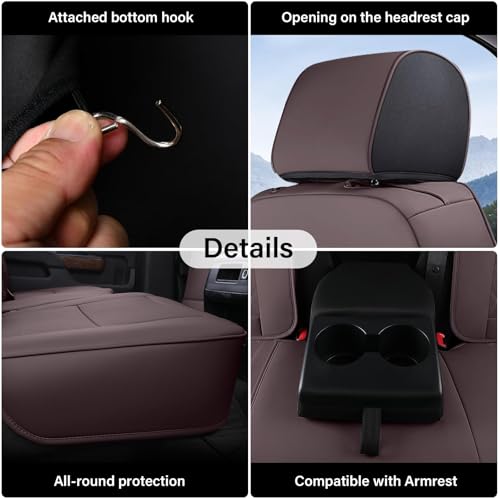 Image of Coverado Chevy Silverado Seat Covers, Faux Leather Seat Covers Fit for Chevy Silverado GMC Sierra 2007-2026 1500, 2015-2026 2500HD 3500HD Crew Double Extended Cab (Front,Brown)