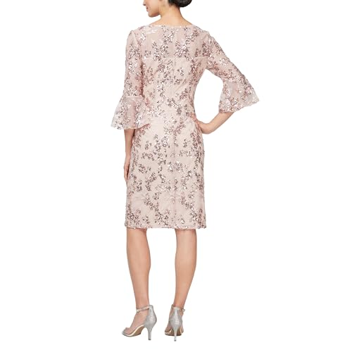 Alex Evenings Women's Short Shift Cocktail Gown with Bell Sleeves, Formal Events, Wedding Guest Dress2
