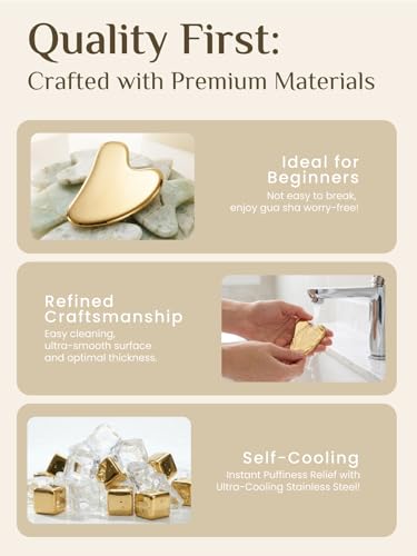 Image of Rena Chris Gua Sha Facial Tools, Stainless Steel Guasha Tool for Acupuncture, Manual Massage Tool for Jawline Sculpting and Puffiness Reducing, Gua Sha Facial Massage Tool, Skin-Care Gift (Golden)