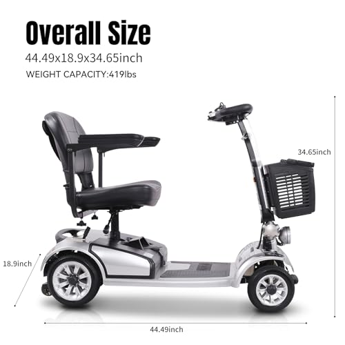 Image of Movcan S-01 Mobility Scooter for Seniors & Adults - 419 LB Capacity | Foldable Travel Scooter with Basket, 360 Swivel Seat, Electromagnetic Brake & Turn Signals, Heavy Duty Scooter, Silver