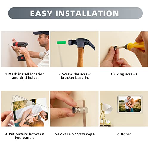 6 Pack Acrylic Picture Frame 8X10 Inch ( Full Frame 9.5X11.5 Inch), Vertical And Horizontal Wall Mount Clear Floating Photo Frames With Uv Protection For Certificates Artwork, Display Transparent Acrylic Frames For Home, Office Or Gallery Wall Décor #TOP3